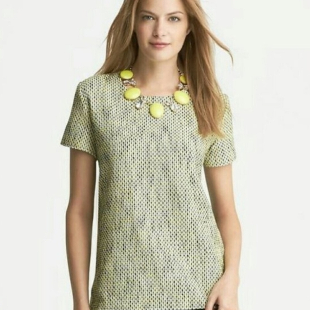 Banana Republic Yellow and Black Front Tweed Short Sleeve Blouse Top Sz M
